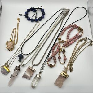 Mixed Crystal Jewelry Lot Quartz Points Rose Quartz Lapis Bracelet Boho